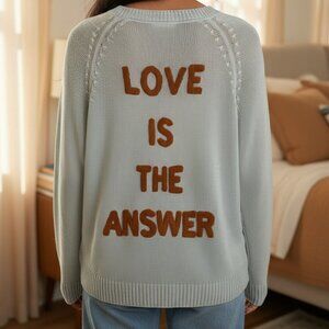 Just Madison Love Is The Answer Sweater Small Blue Linen Cotton Lightweight